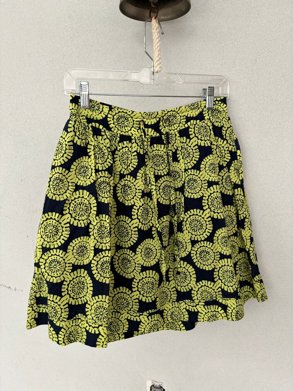 Lime Green Merona XS Skirt with Pockets Floral Draw String Boho 100% Cotton